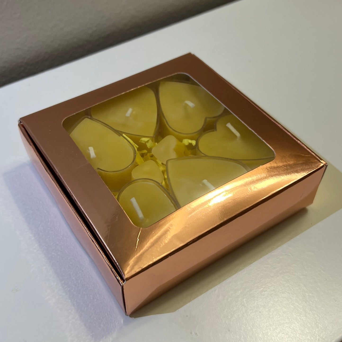 Heart Tea Light Beeswax Candle Rose Gold Giftbox